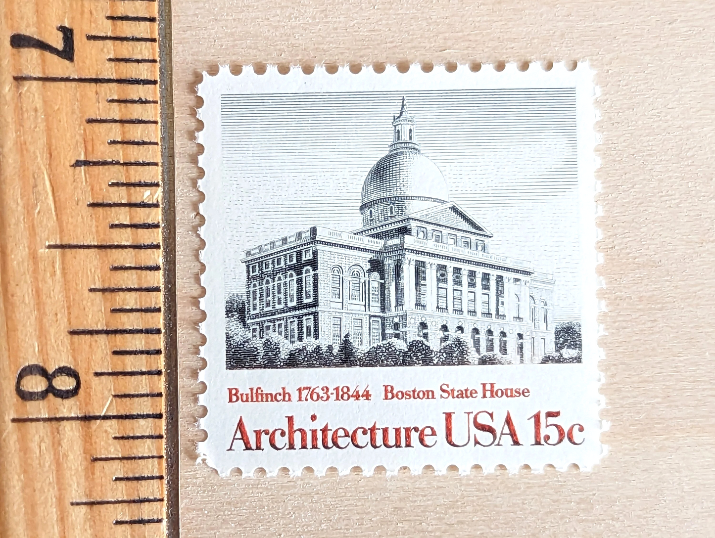 Architecture, Vintage Unused USPS 15 Cent Postage Stamps, American Architecture (Boston State House, Philadelphia Exchange, Baltimore Cathedral, Virginia Rotunda), 1979, Gummed
