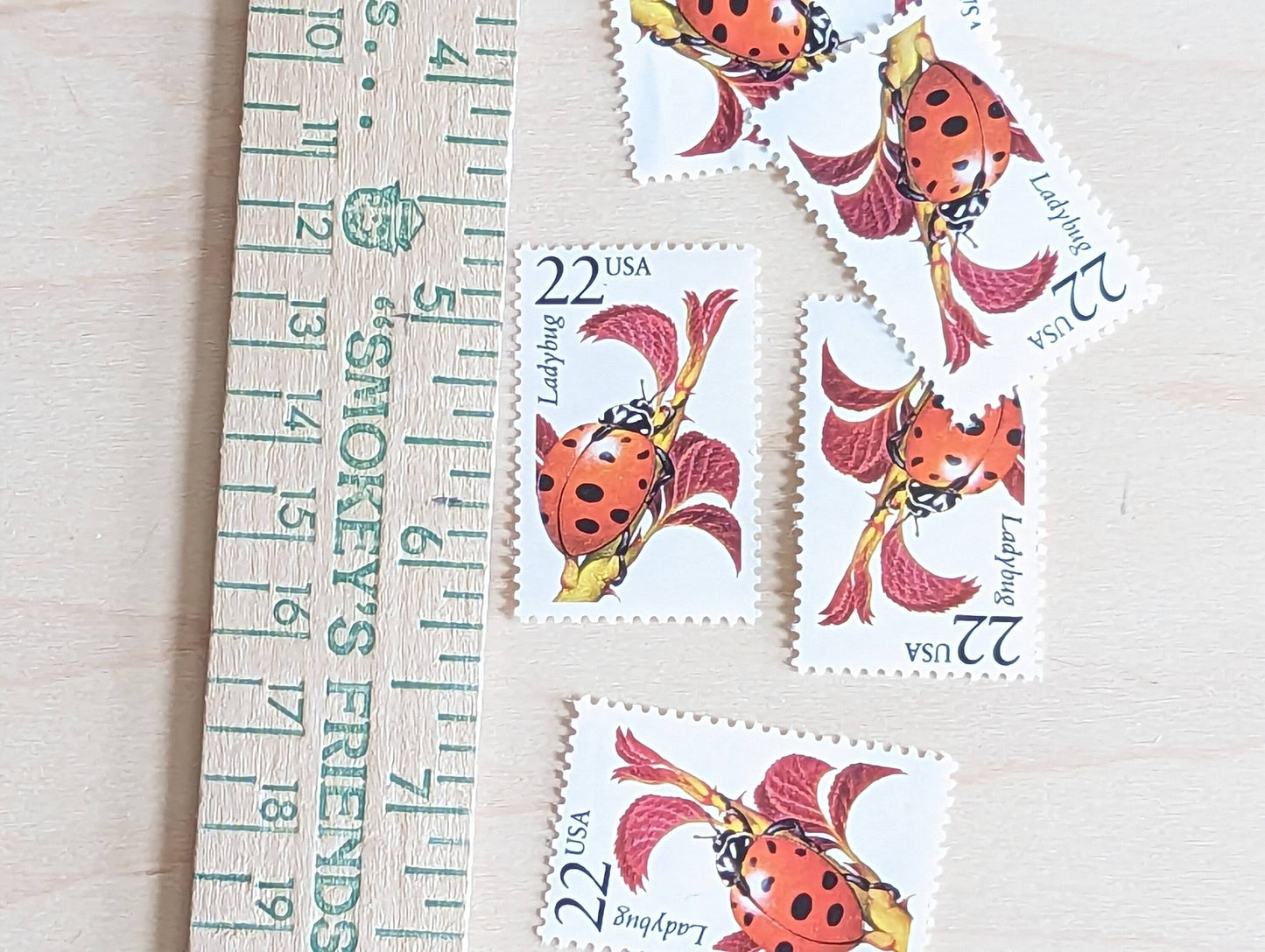 Lady Bug, Set of 5, Vintage Unused USPS 22 Cent Postage Stamps, North American Wildlife Series 1987, Gummed