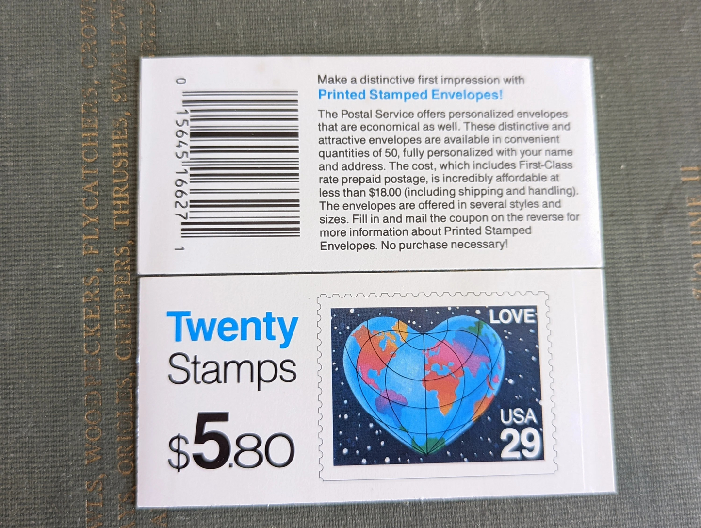Earth Love Stamps, 29 cent stamps, 1991 Unused USPS Postage Stamps