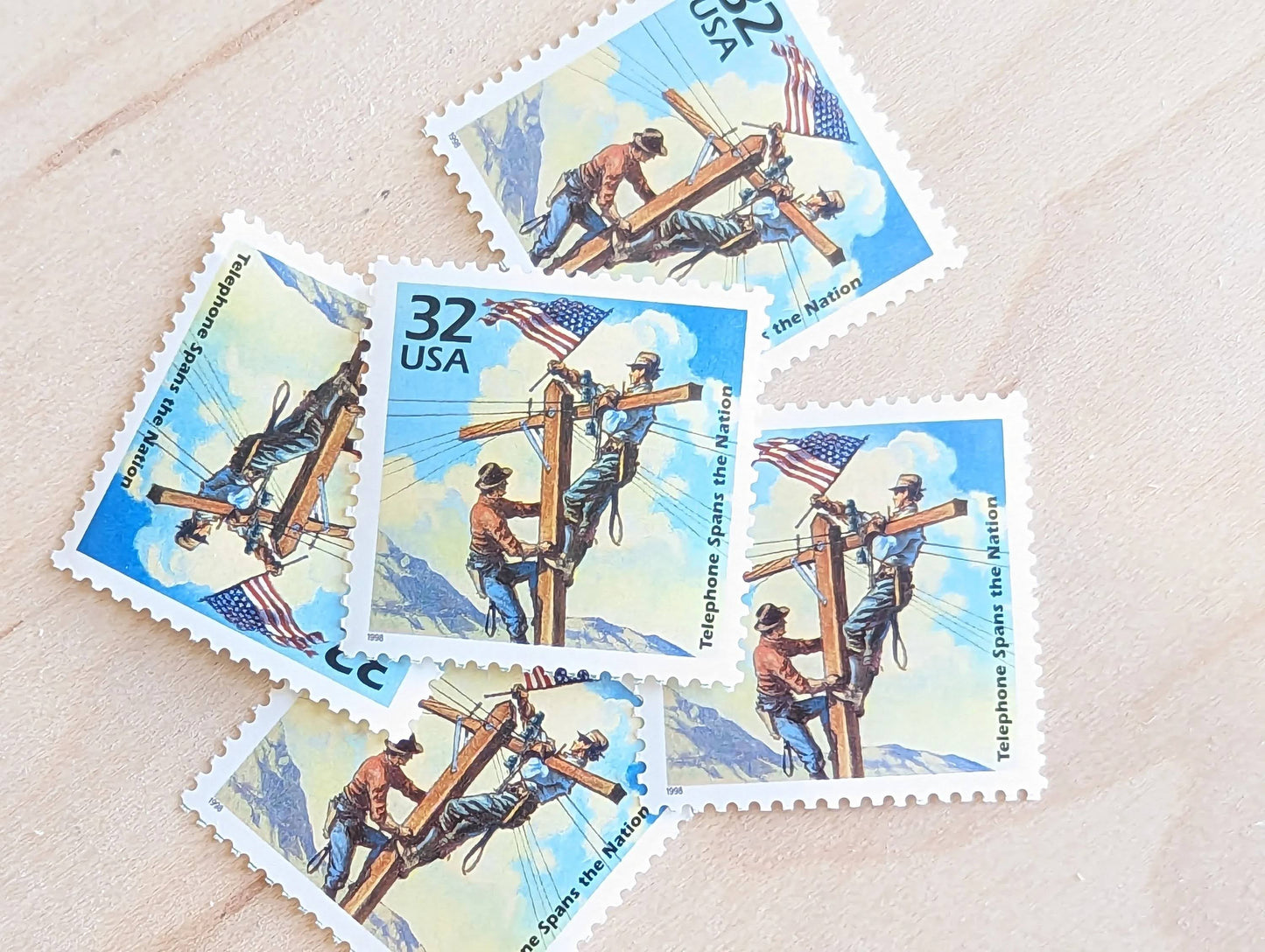 Transcontinental Telephone Line, Set of 5, Vintage Unused USPS 32 Cent Postage Stamps, 1910s Celebrate the Century Stamps 1998, Gummed