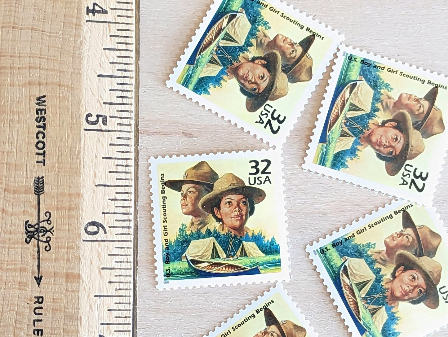 Boy and Girl Scouts of America, Set of 5, Vintage Unused USPS 32 Cent Postage Stamps, 1910s Celebrate the Century Series 1998, Gummed