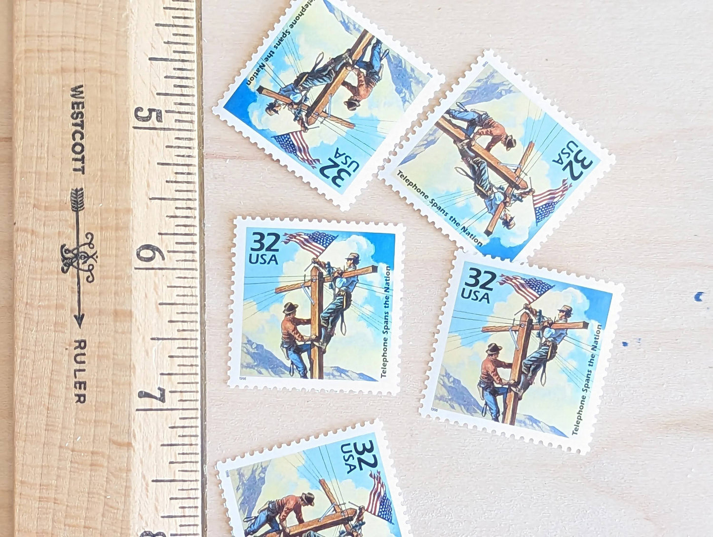 Transcontinental Telephone Line, Set of 5, Vintage Unused USPS 32 Cent Postage Stamps, 1910s Celebrate the Century Stamps 1998, Gummed
