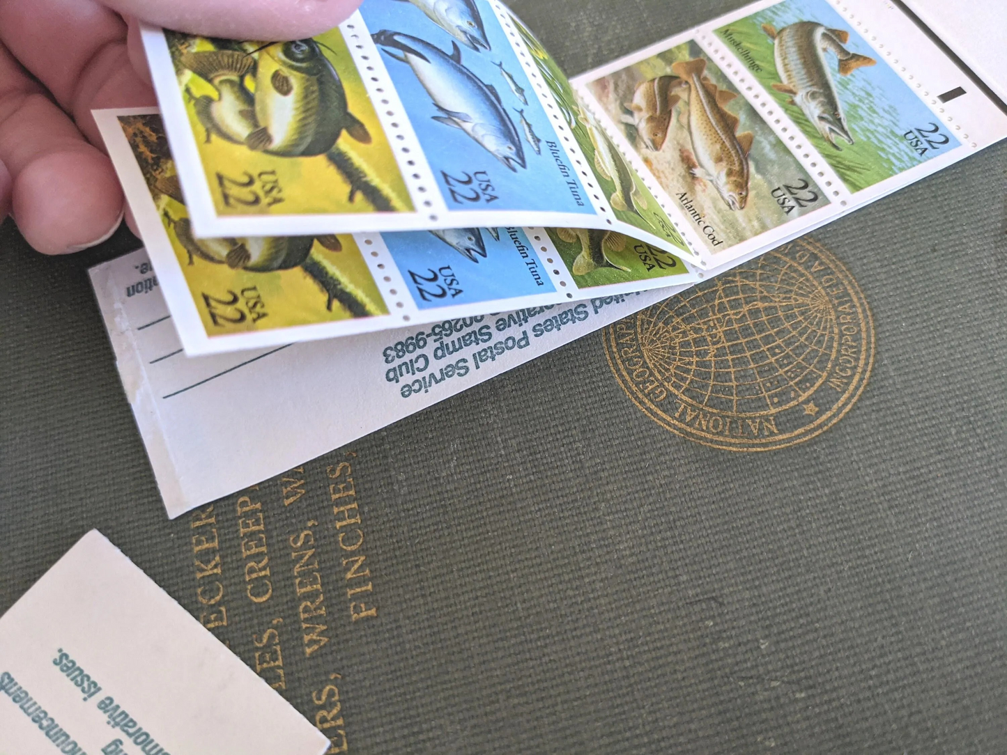Fish, Booklet of 10, Vintage Unused USPS 22 Cent Postage Stamps, Fish Stamps (Muskellunge, Atlantic Cod, Largemouth Bass, Bluefin Tuna, Catfish), 1986, Gummed