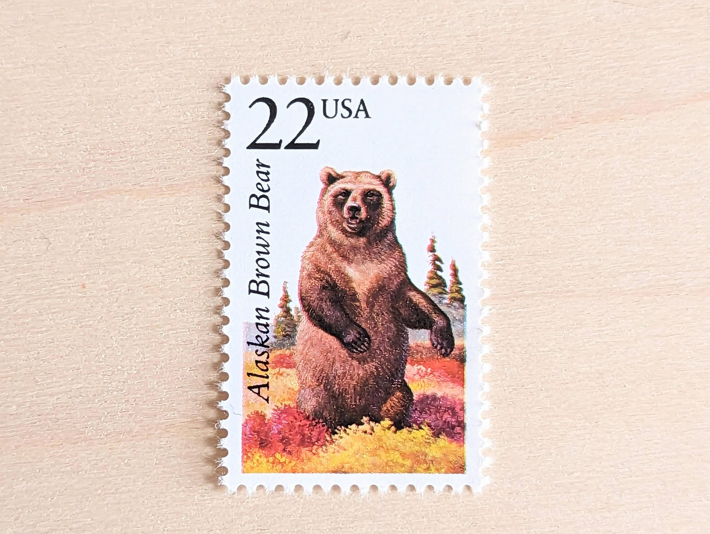 Alaskan Brown Bear, Set of 5, Vintage Unused USPS 22 Cent Postage Stamps, North American Wildlife Series 1987, Gummed