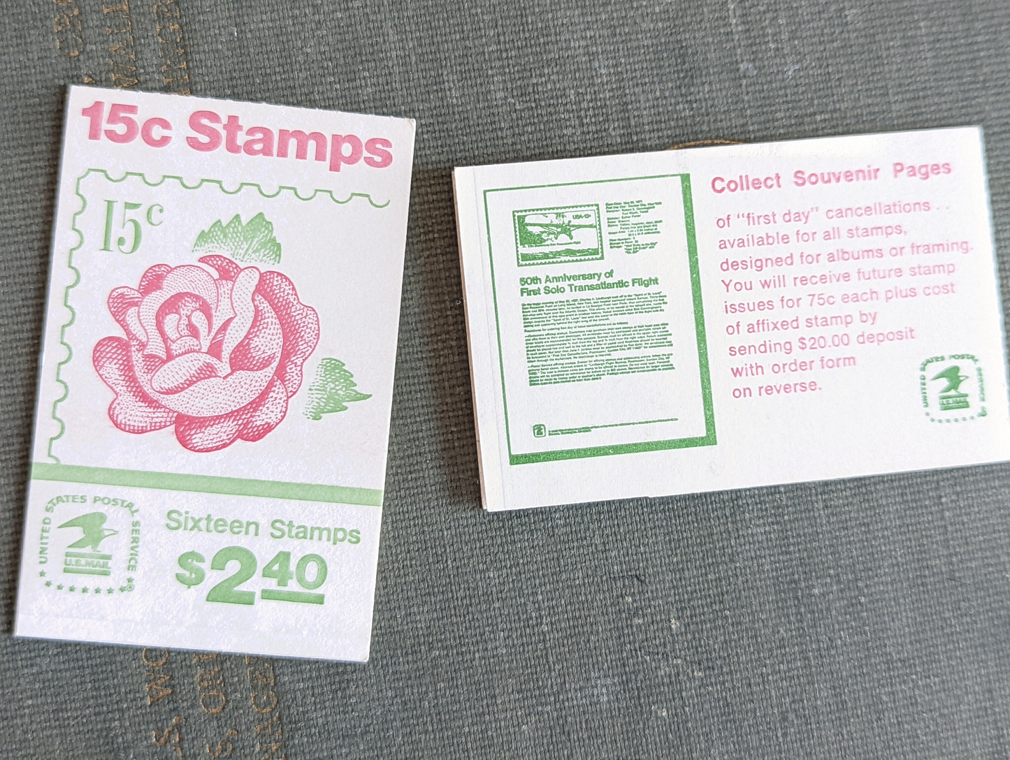 Rose, Booklet of 16, Vintage Unused USPS 15 Cent Postage Stamps, Medallion Rose, 1978, Gummed