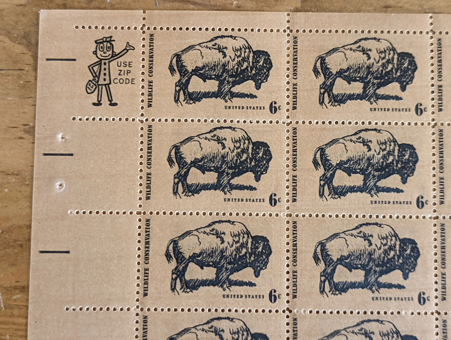 Wildlife Conservation Bison, Vintage Unused USPS 6 Cent Postage Stamps, Wildlife Conservation Stamps (Bison), 1970, Gummed