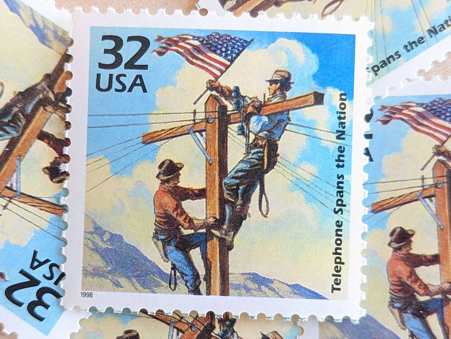 Transcontinental Telephone Line, Set of 5, Vintage Unused USPS 32 Cent Postage Stamps, 1910s Celebrate the Century Stamps 1998, Gummed