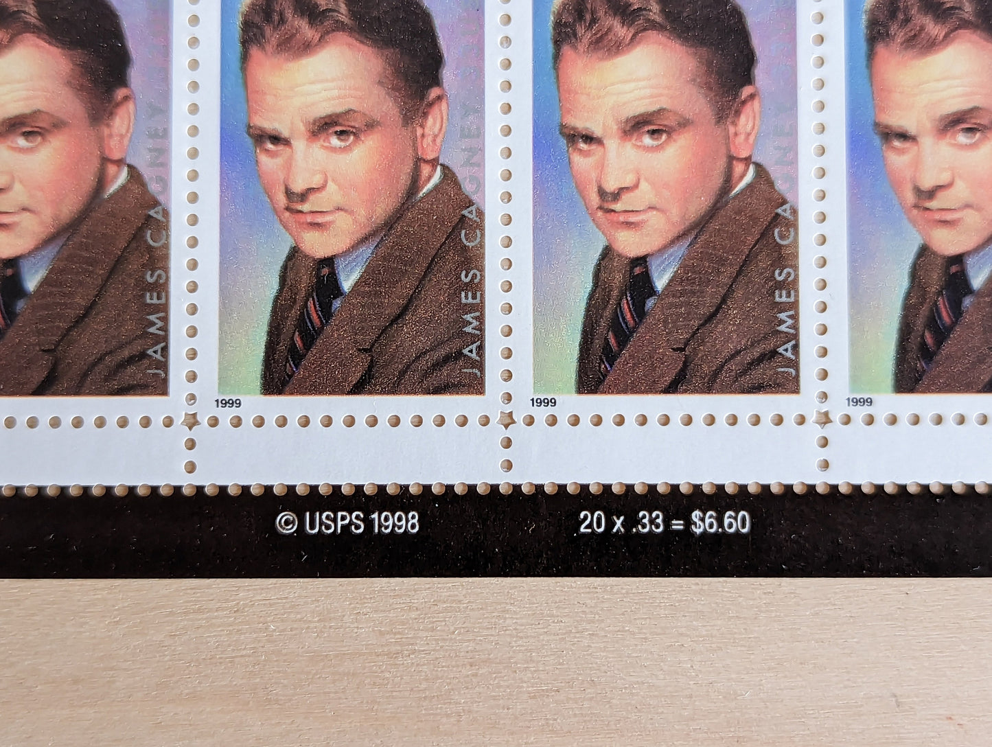 James Cagney Unused US Stamp Sheet, 1998, Sheet of 20, 33 Cent Stamps, Legends of Hollywood