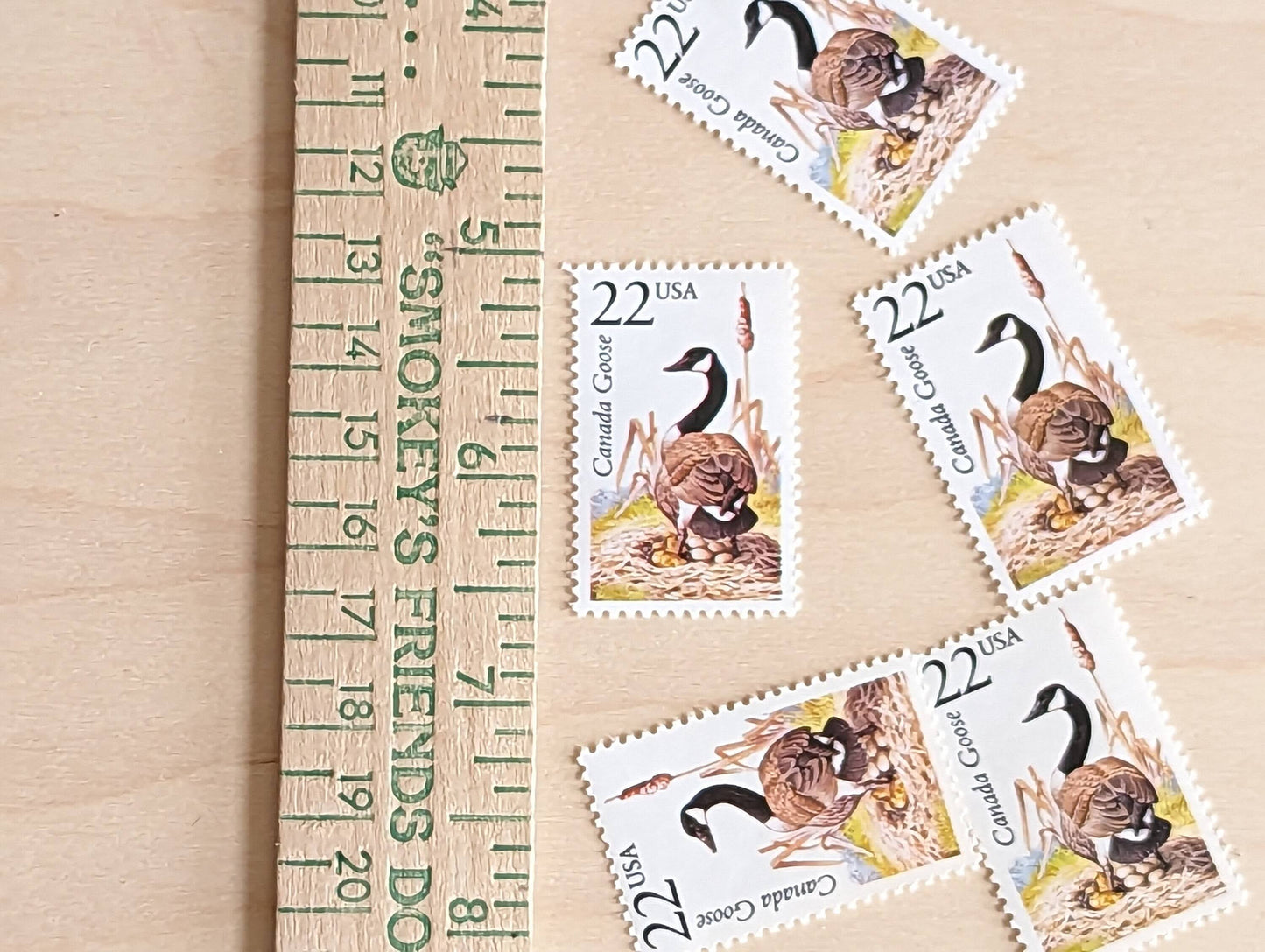 Canada Goose, Set of 5, Vintage Unused USPS 22 Cent Postage Stamps, North American Wildlife Series 1987, Gummed