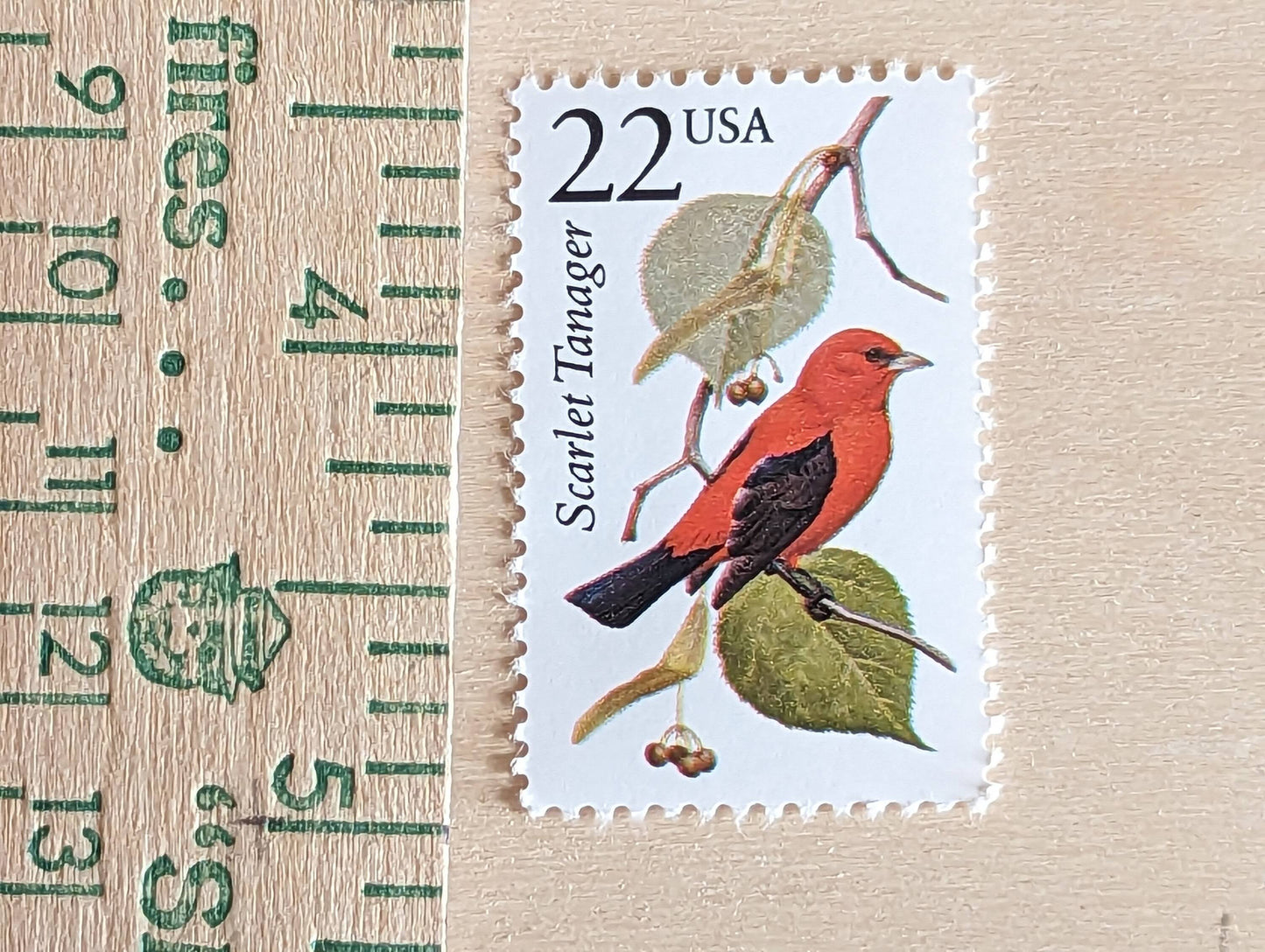 Scarlet Tanager, Set of 5, Vintage Unused USPS 22 Cent Postage Stamps, North American Wildlife Series 1987, Gummed