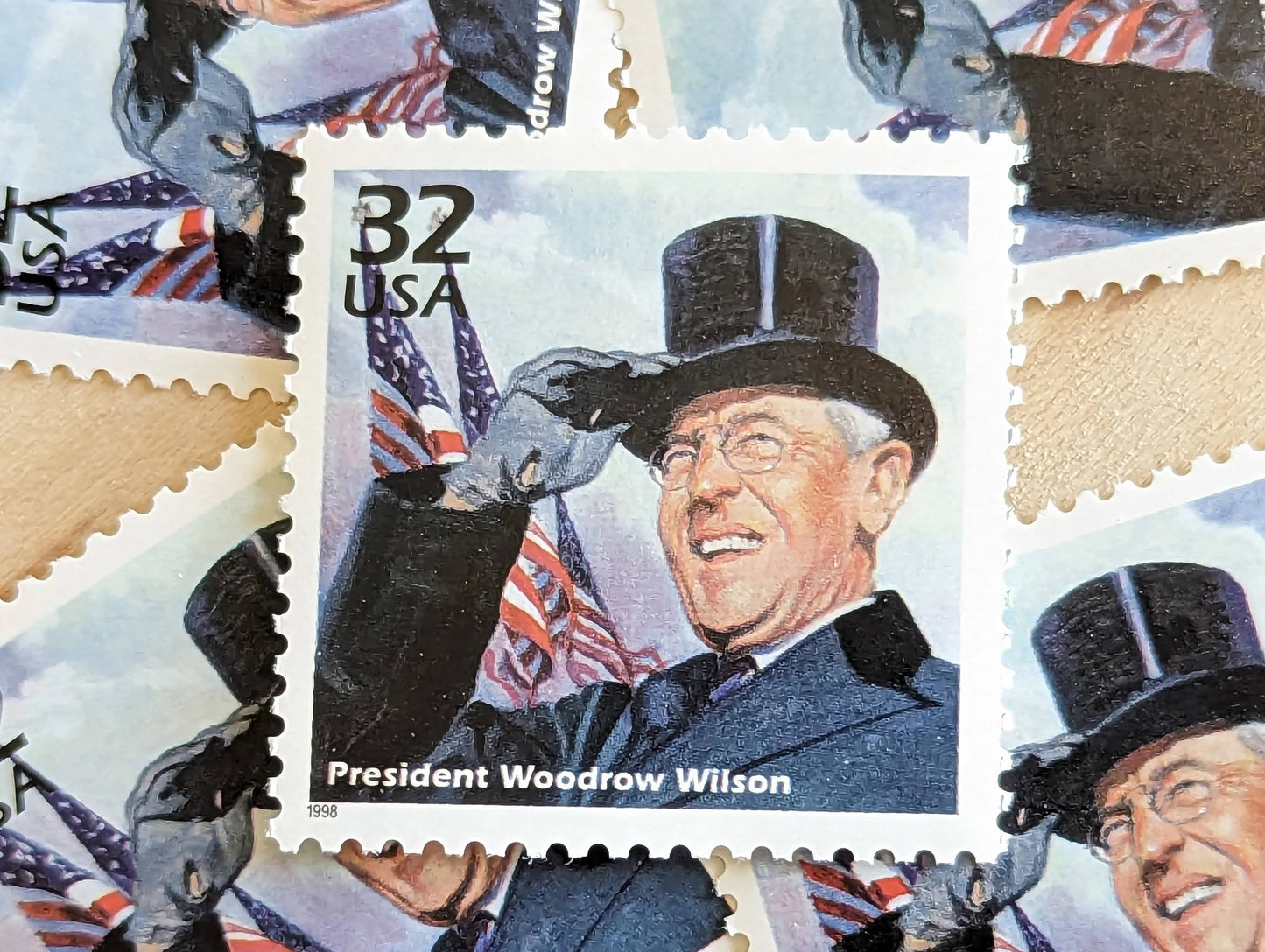 Woodrow Wilson, Set of 5, Vintage Unused USPS 32 Cent Postage Stamps, 1910s Celebrate the Century Series 1998, Gummed