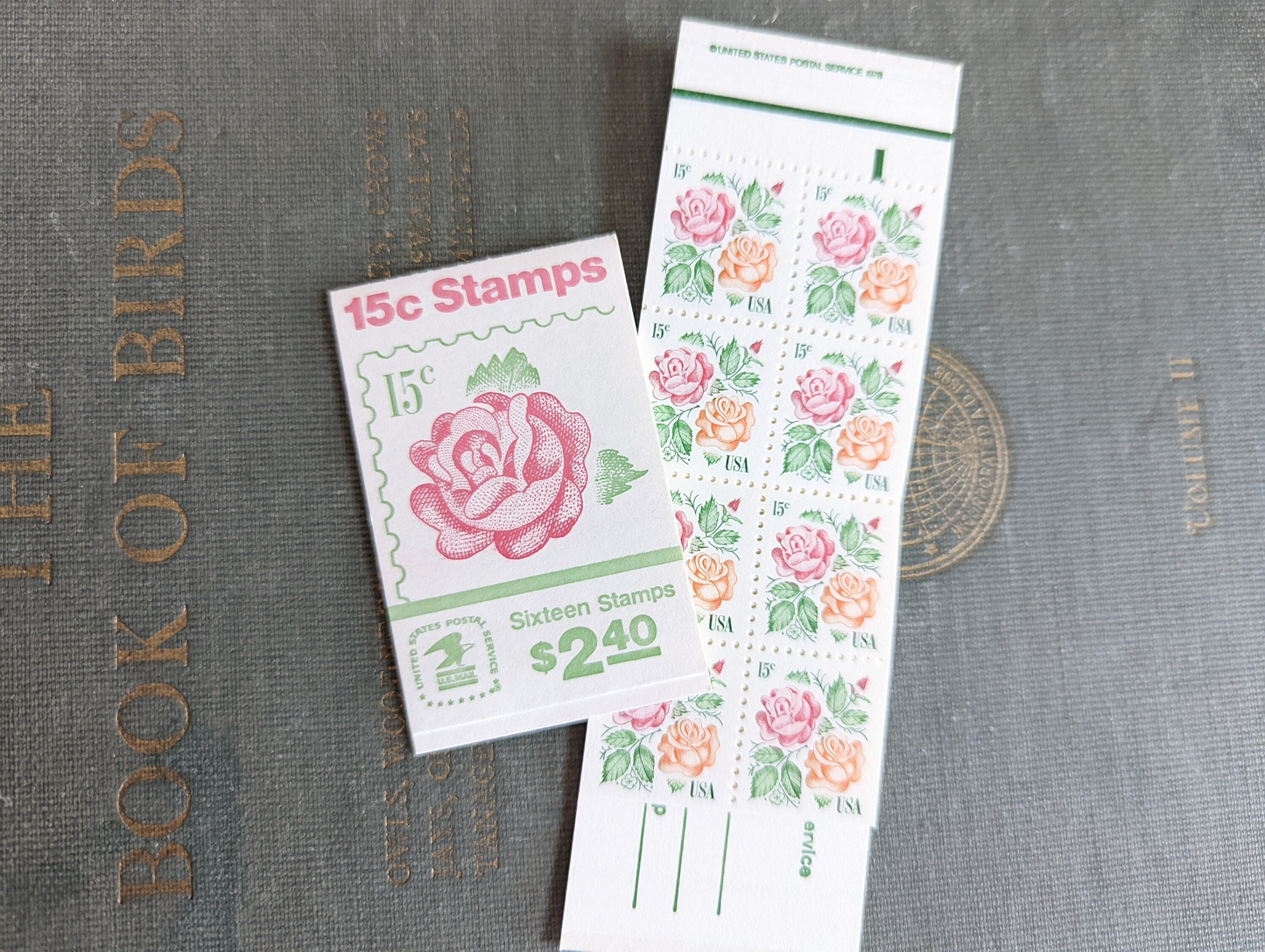 Rose, Booklet of 16, Vintage Unused USPS 15 Cent Postage Stamps, Medallion Rose, 1978, Gummed