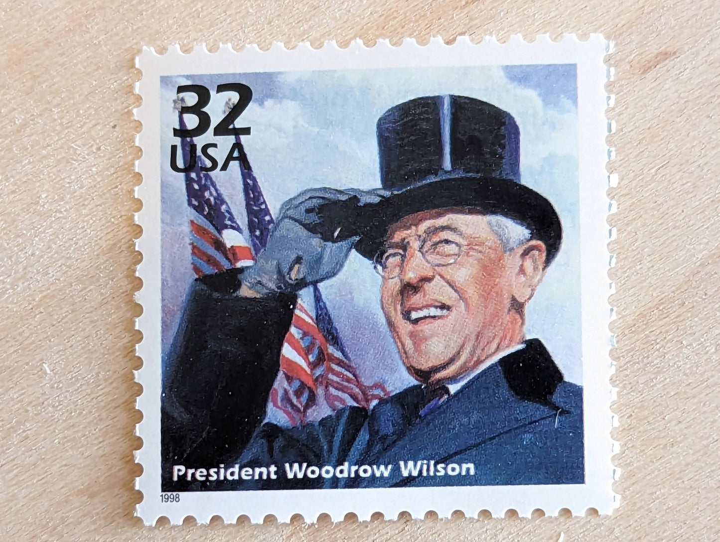 Woodrow Wilson, Set of 5, Vintage Unused USPS 32 Cent Postage Stamps, 1910s Celebrate the Century Series 1998, Gummed