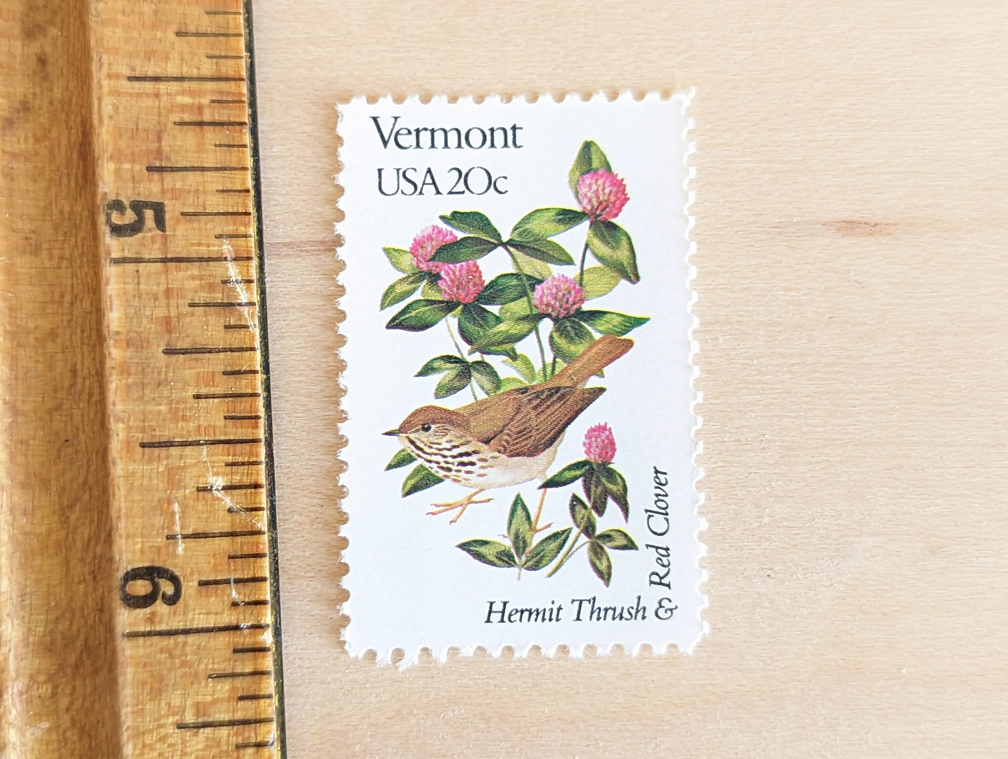 Vermont State Stamp, Set of 5, Vintage Unused USPS 20 Cent Postage Stamps, State Bird and Flower 1982, Gummed