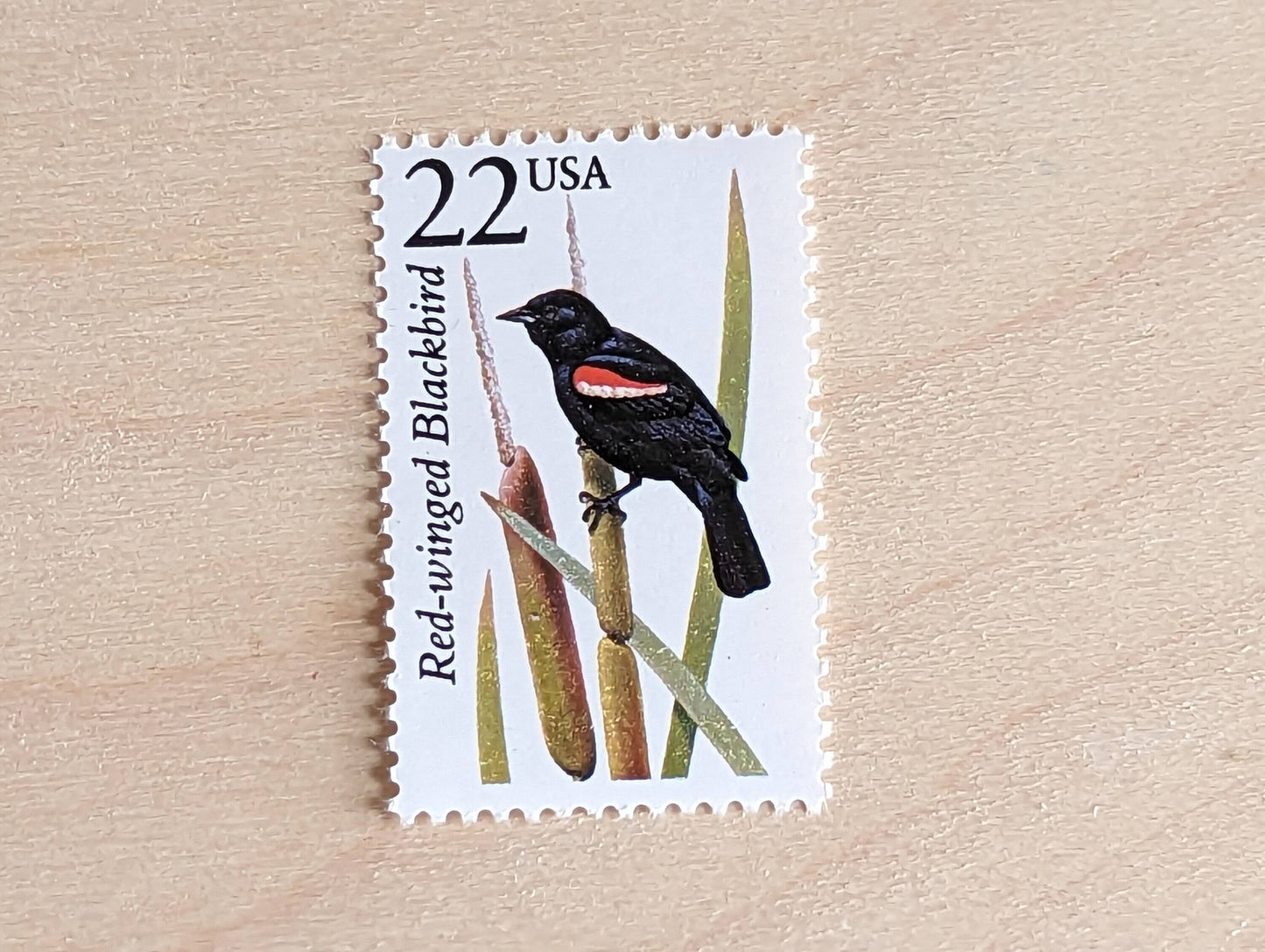 Red-Winged Blackbird, Set of 5, Vintage Unused USPS 22 Cent Postage Stamps, North American Wildlife Series 1987, Gummed