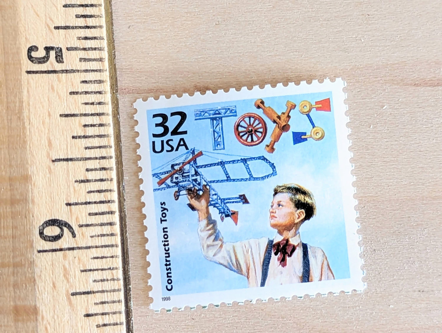 Construction Toys, Set of 5, Vintage Unused USPS 32 Cent Postage Stamps, 1910s Celebrate the Century Stamps 1998, Gummed