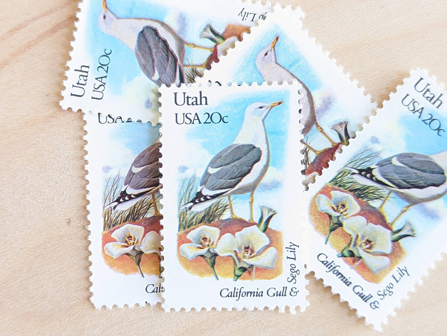 Utah State Stamp, Set of 5, Vintage Unused USPS 20 Cent Postage Stamps, State Bird and Flower 1982, Gummed
