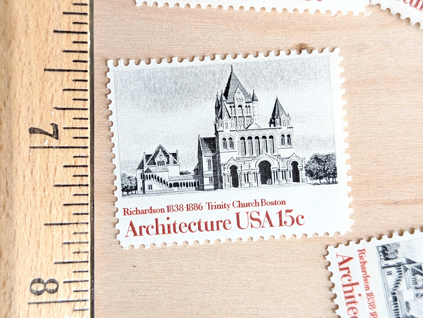 Architecture, Vintage Unused USPS 15 Cent Postage Stamps, American Architecture (Smithsonian, Trinity Church Boston, Penn Academy and Lyndhurst), 1980, Gummed