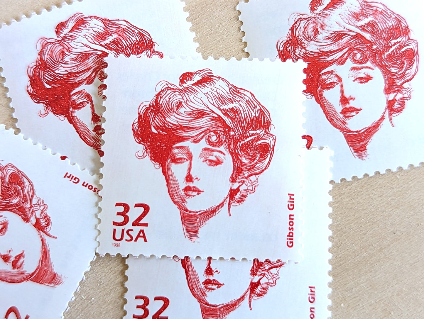 Gibson Girl, Set of 5, Vintage Unused USPS 32 Cent Postage Stamps, 1900s Celebrate the Century Series 1998, Gummed