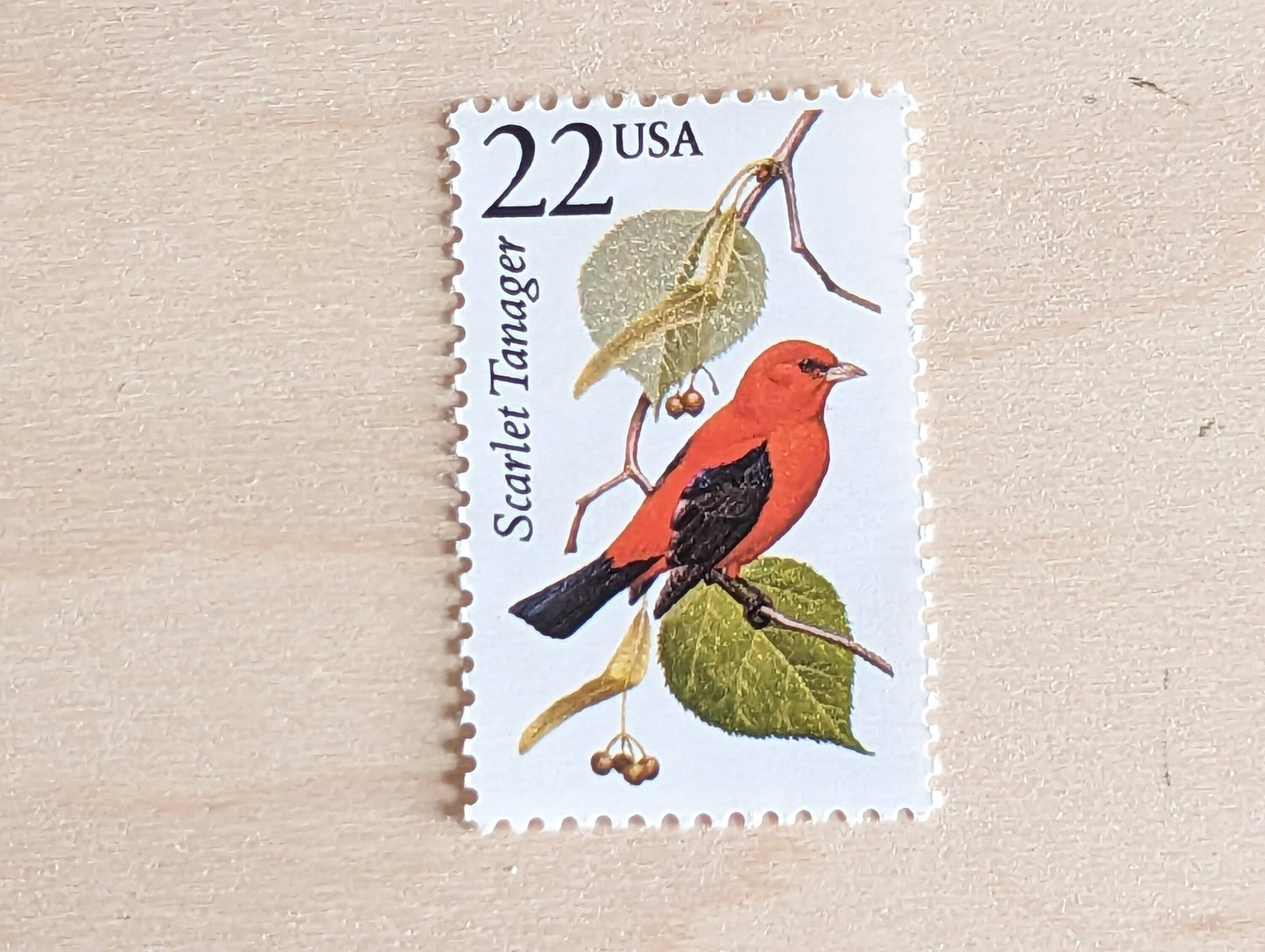 Scarlet Tanager, Set of 5, Vintage Unused USPS 22 Cent Postage Stamps, North American Wildlife Series 1987, Gummed