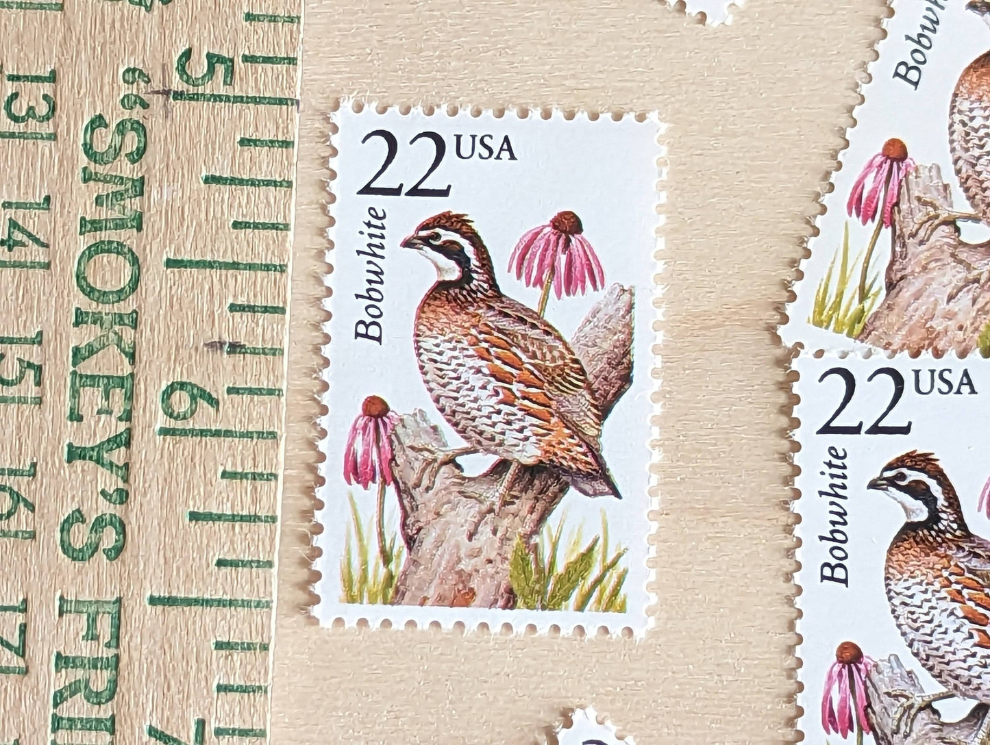 Bobwhite, Set of 5, Vintage Unused USPS 22 Cent Postage Stamps, North American Wildlife Series 1987, Gummed