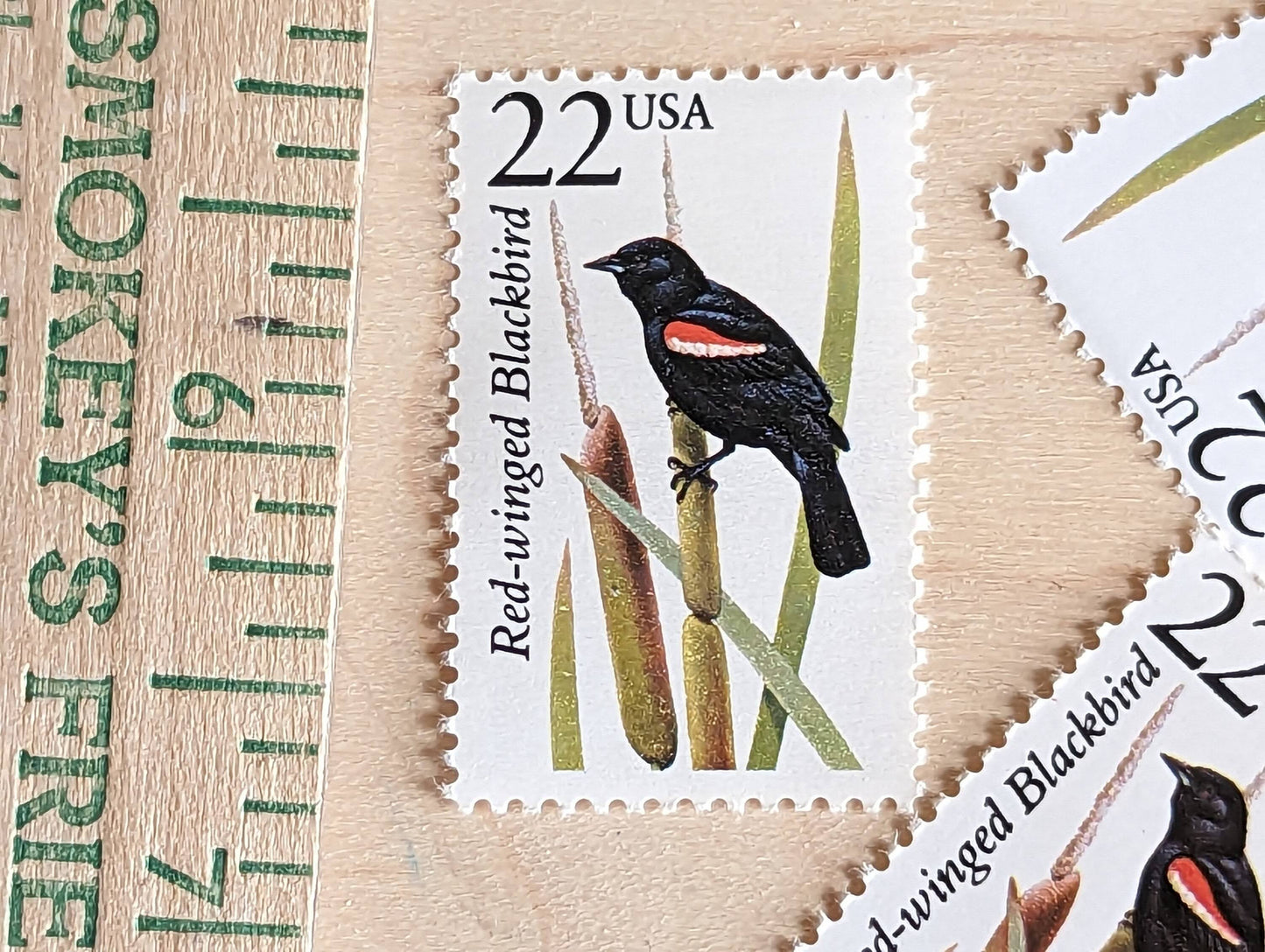 Red-Winged Blackbird, Set of 5, Vintage Unused USPS 22 Cent Postage Stamps, North American Wildlife Series 1987, Gummed