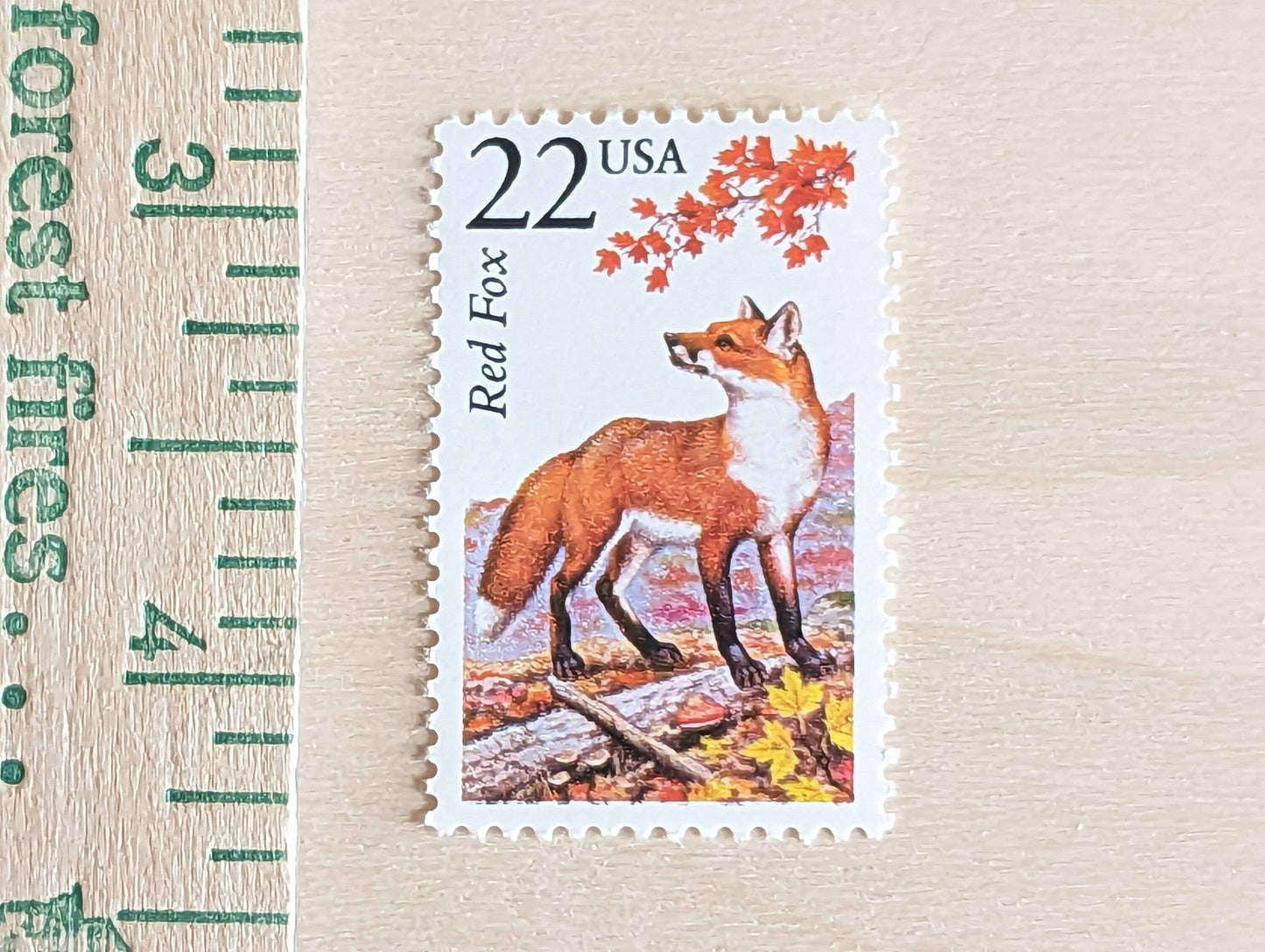 Red Fox, Set of 5, Vintage Unused USPS 22 Cent Postage Stamps, North American Wildlife Series 1987, Gummed