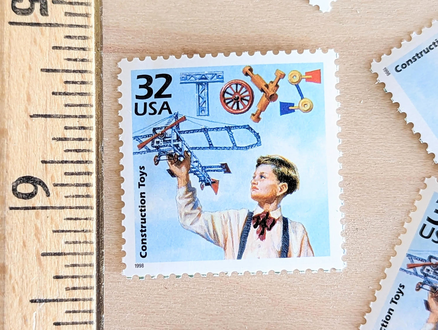 Construction Toys, Set of 5, Vintage Unused USPS 32 Cent Postage Stamps, 1910s Celebrate the Century Stamps 1998, Gummed