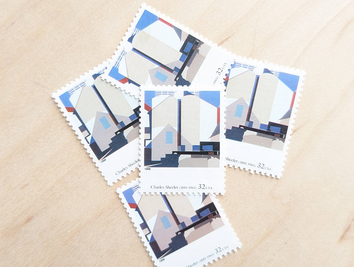 Two Against The White by Charles Sheeler, Set of 5, Vintage Unused USPS 32 Cent Postage Stamps, Four Centuries of American Art Series 1997, Gummed