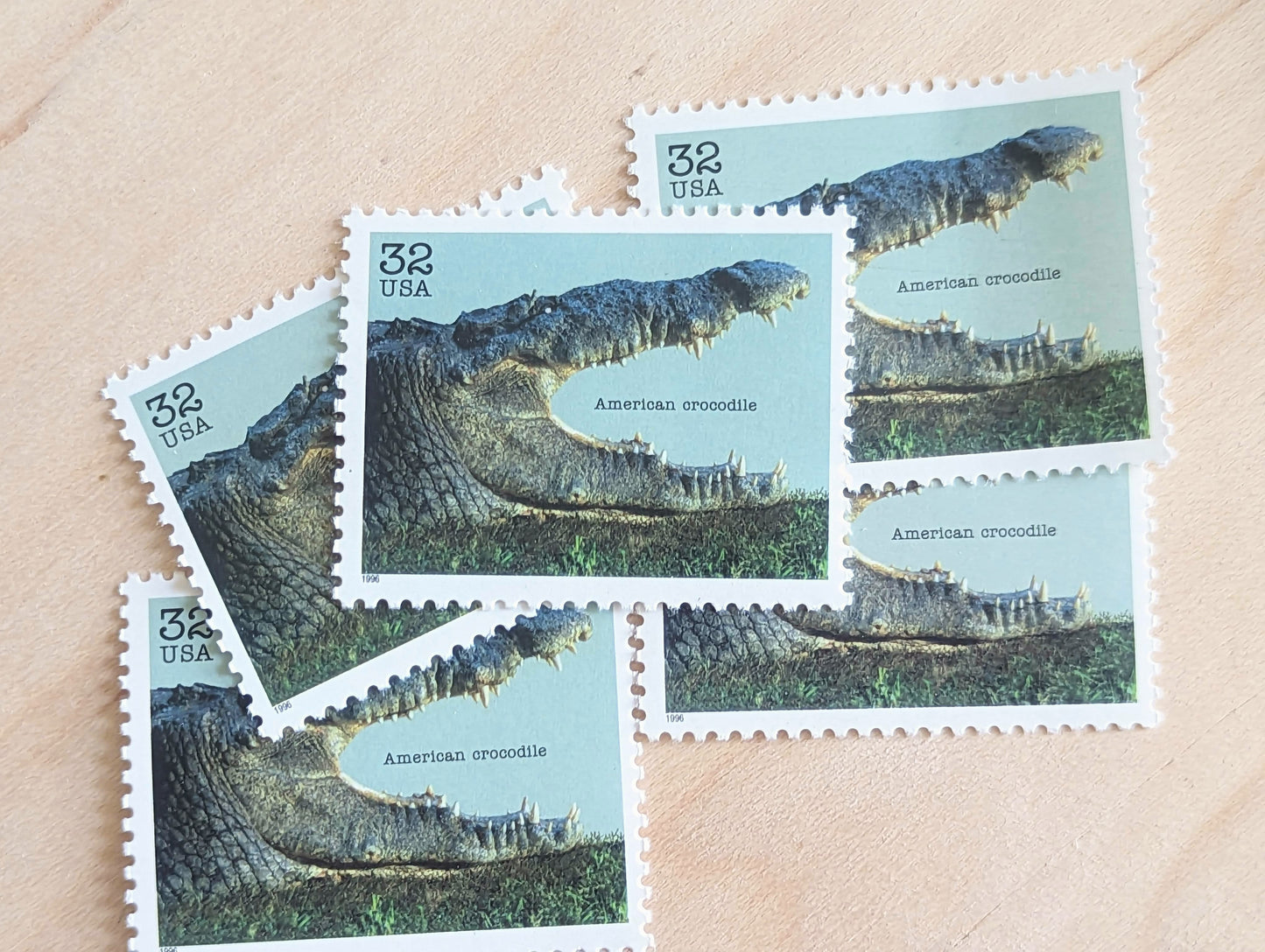 American Crocodile Stamps, Set of 5, Vintage Unused USPS 32 Cent Postage Stamps, Endangered Species 1995, Gummed