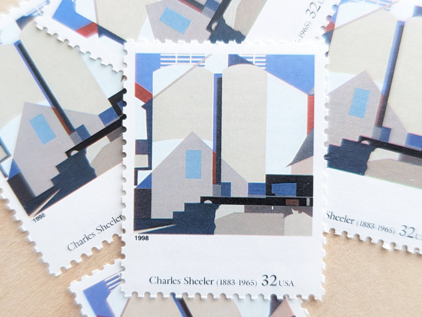 Two Against The White by Charles Sheeler, Set of 5, Vintage Unused USPS 32 Cent Postage Stamps, Four Centuries of American Art Series 1997, Gummed