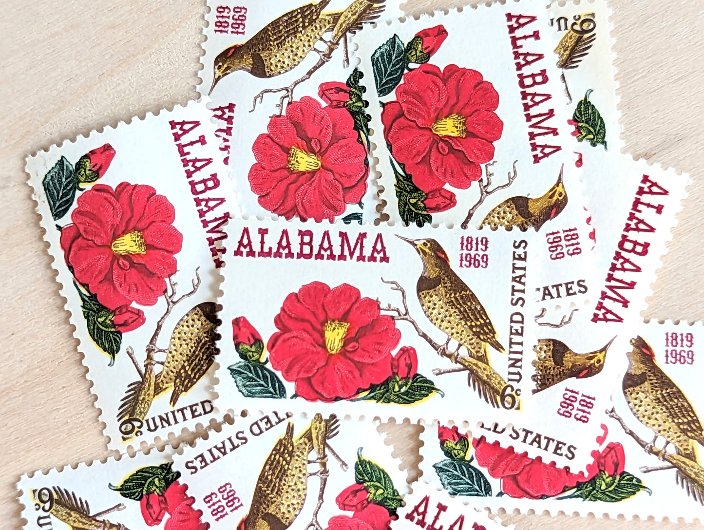 Alabama Statehood, Set of 10, Vintage Unused USPS 6 Cent Postage Stamps, Statehood Stamps 1969, Gummed