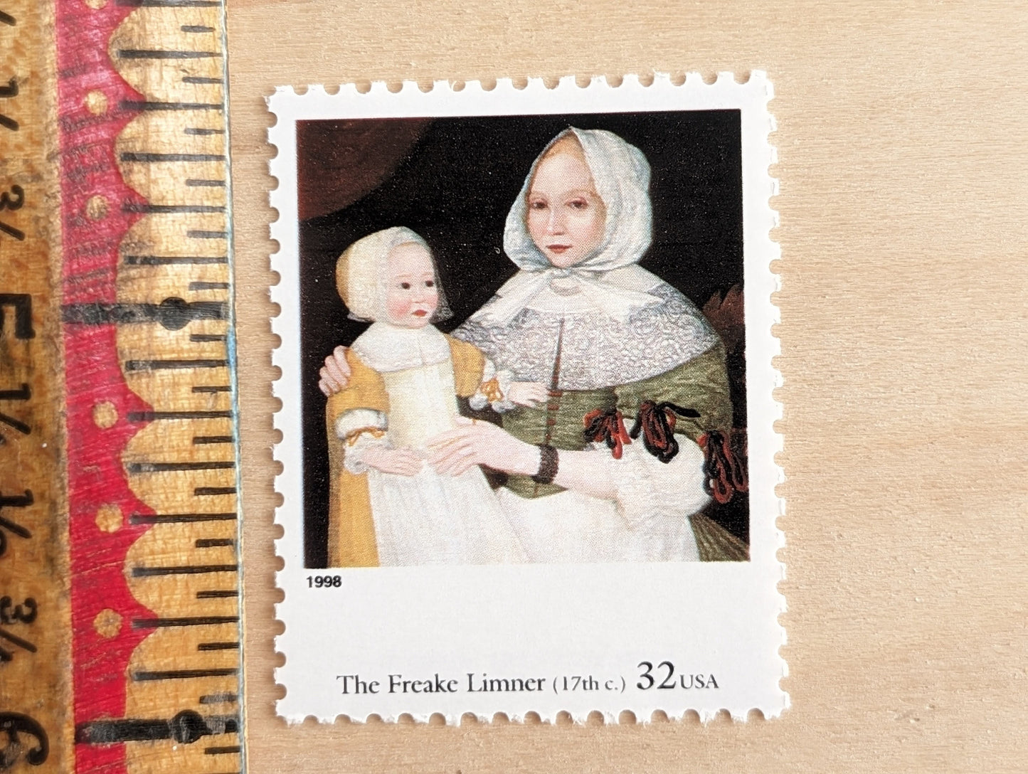 Mrs. Elizabeth Freake and Baby Mary by Freake Limner, Set of 5, Vintage Unused USPS 32 Cent Postage Stamps, Four Centuries of American Art, 1997, Gummed