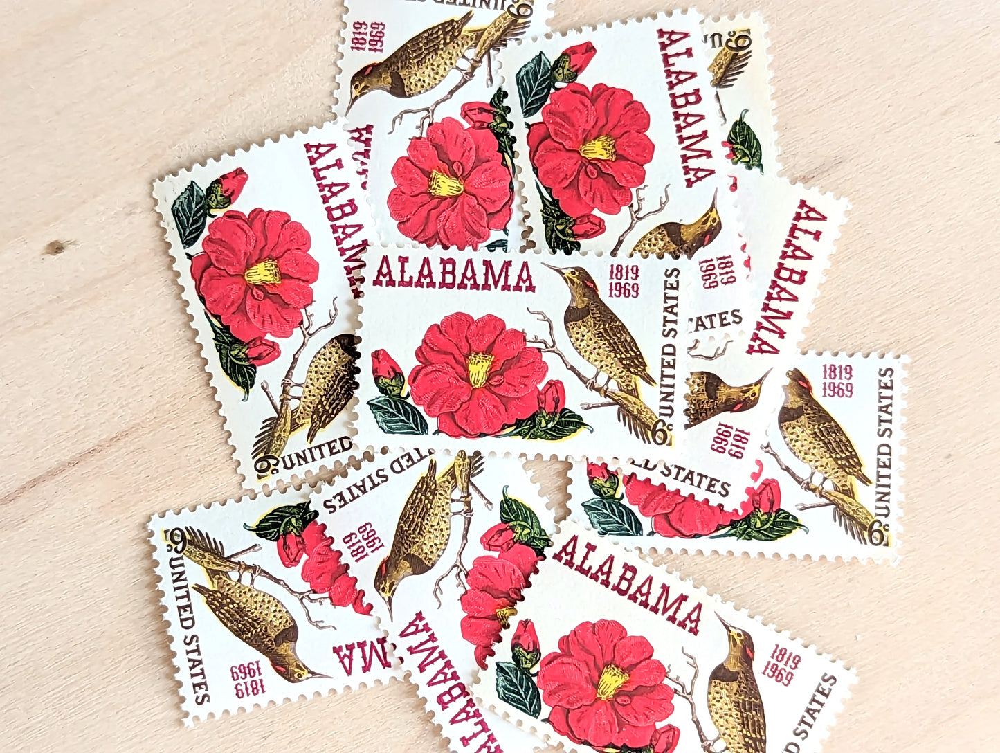 Alabama Statehood, Set of 10, Vintage Unused USPS 6 Cent Postage Stamps, Statehood Stamps 1969, Gummed