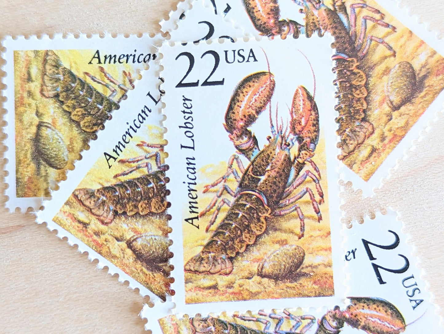American Lobster, Set of 5, Vintage Unused USPS 22 Cent Postage Stamps, North American Wildlife Series 1987, Gummed
