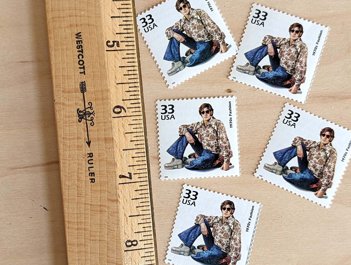 1970s Fashion Stamps, Set of 5, Vintage Unused USPS 33 Cent Postage Stamps, 1970s Celebrate the Century Stamps 1998, Gummed