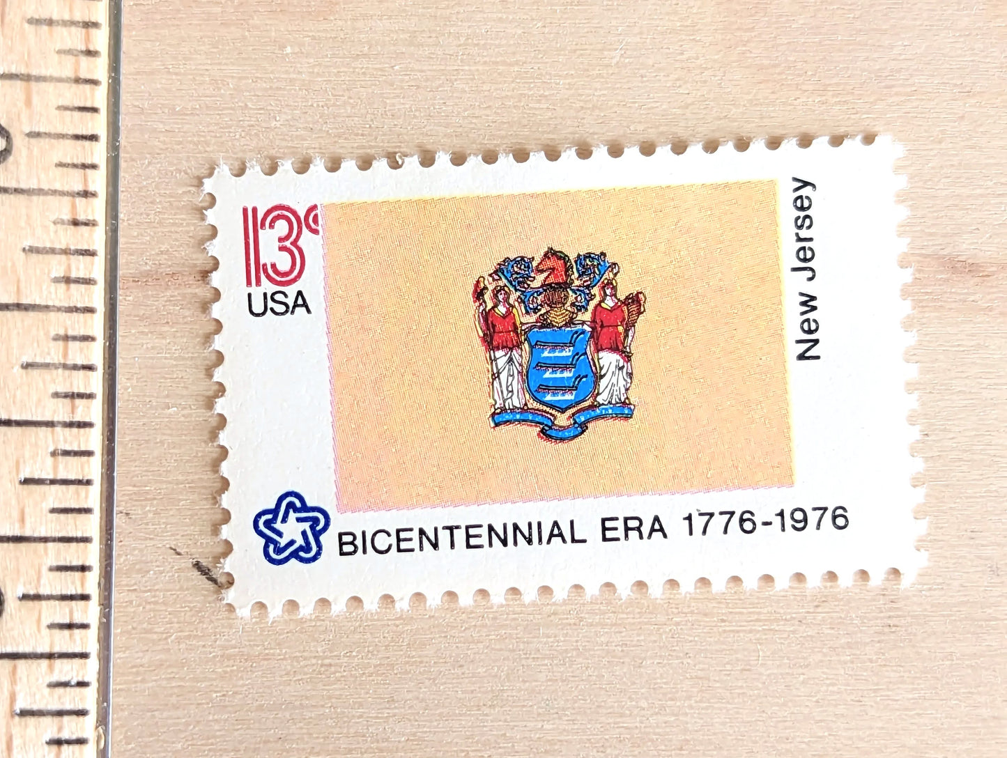 New Jersey State Flag, Set of 10, Vintage Unused USPS 13 Cent Postage Stamps, State Flags 1976, Gummed