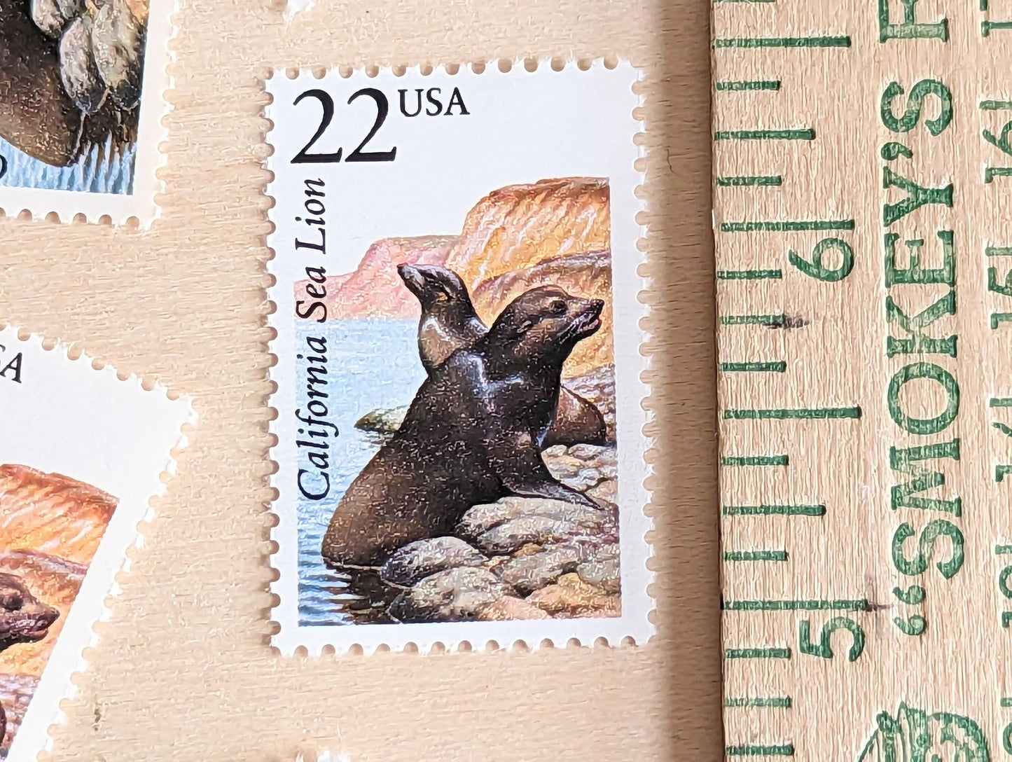California Sea Lion, Set of 5, Vintage Unused USPS 22 Cent Postage Stamps, North American Wildlife Series 1987, Gummed