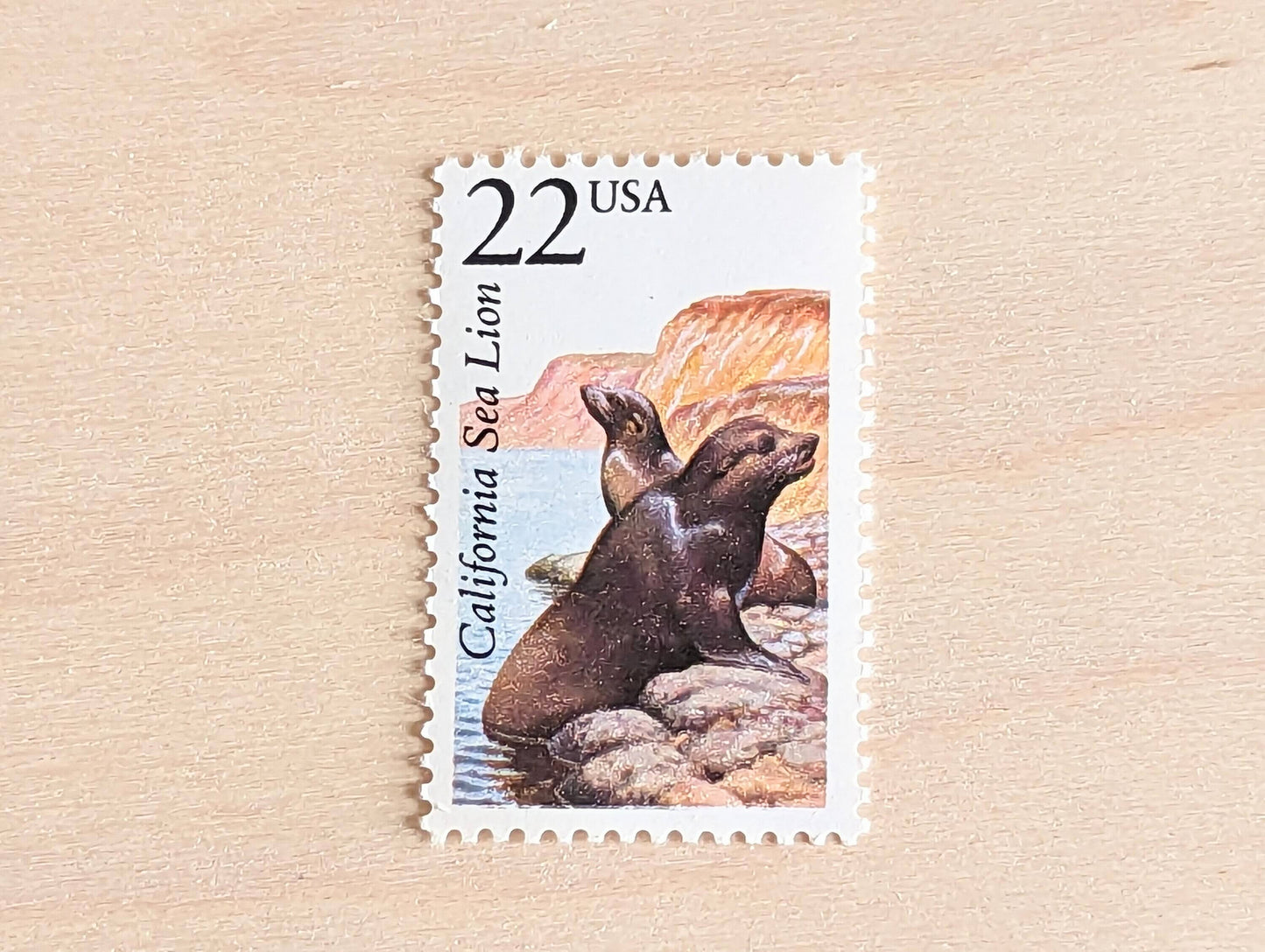 California Sea Lion, Set of 5, Vintage Unused USPS 22 Cent Postage Stamps, North American Wildlife Series 1987, Gummed