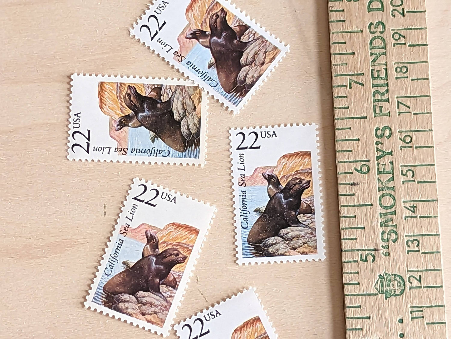 California Sea Lion, Set of 5, Vintage Unused USPS 22 Cent Postage Stamps, North American Wildlife Series 1987, Gummed