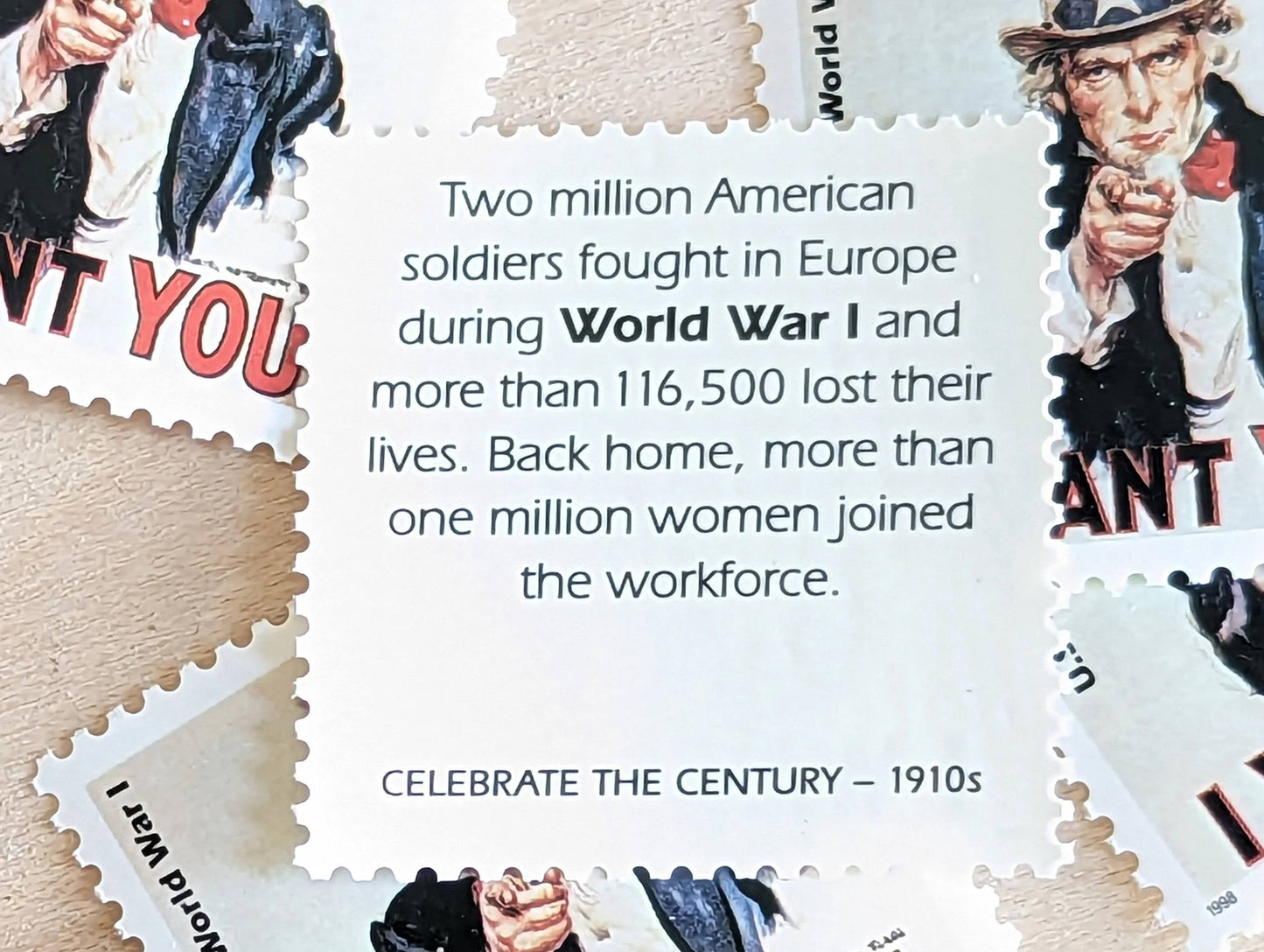 WWI "I Want You", Set of 5, Vintage Unused USPS 32 Cent Postage Stamps, 1910s Celebrate the Century Series 1998, Gummed