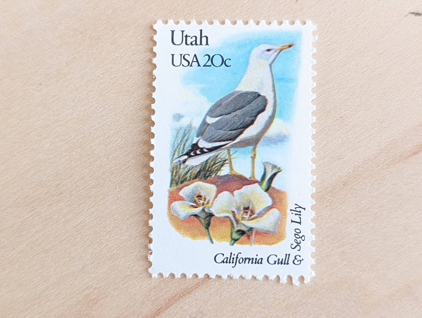 Utah State Stamp, Set of 5, Vintage Unused USPS 20 Cent Postage Stamps, State Bird and Flower 1982, Gummed