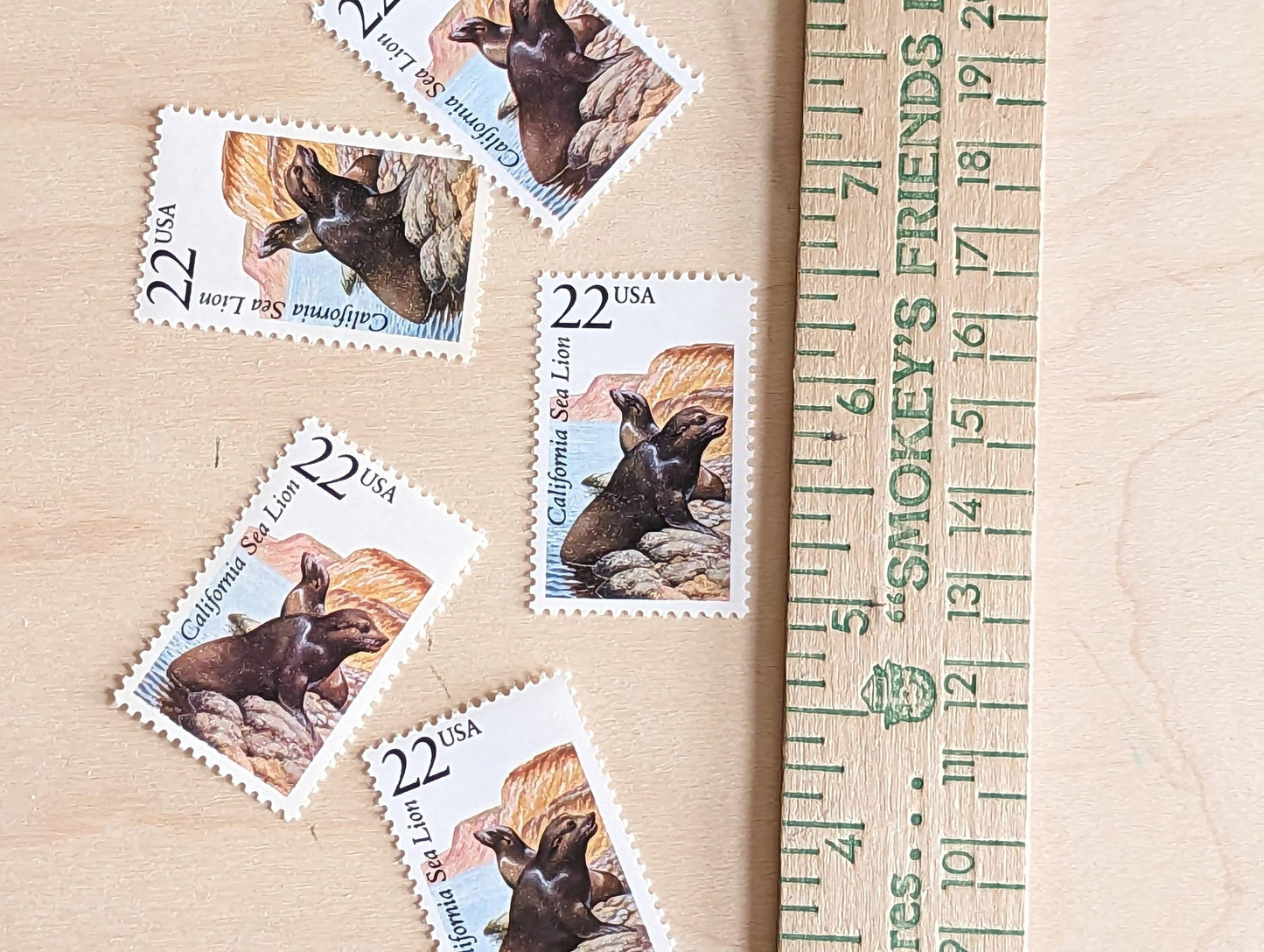 California Sea Lion, Set of 5, Vintage Unused USPS 22 Cent Postage Stamps, North American Wildlife Series 1987, Gummed