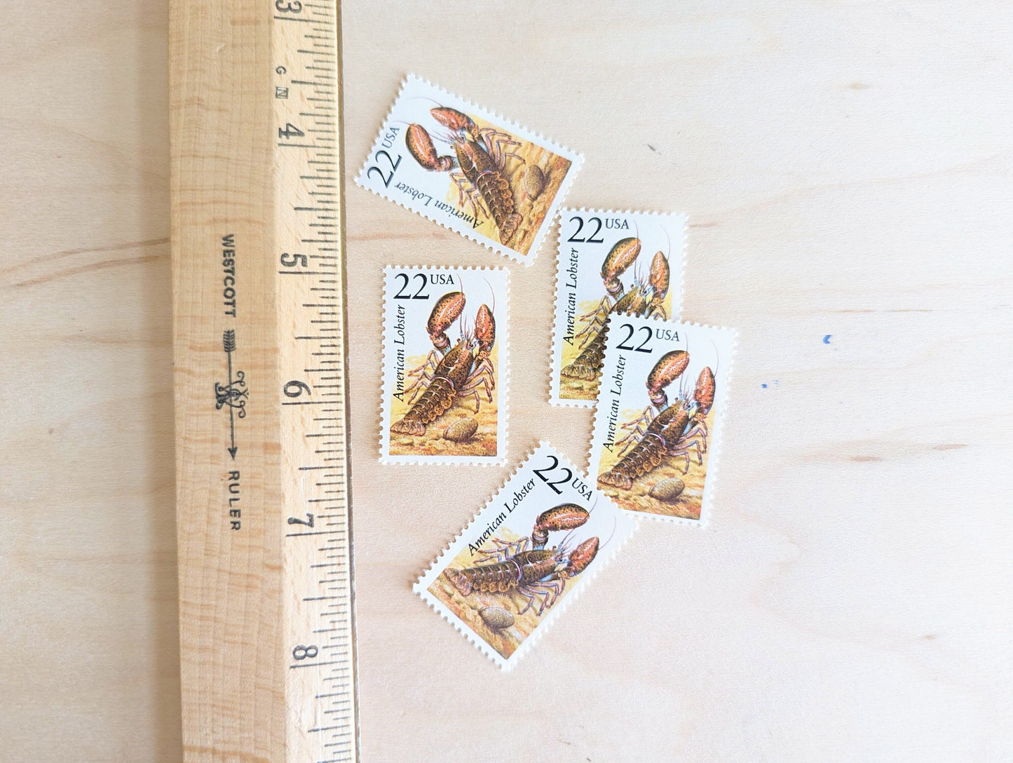 American Lobster, Set of 5, Vintage Unused USPS 22 Cent Postage Stamps, North American Wildlife Series 1987, Gummed