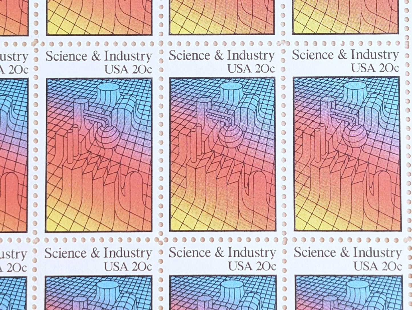 Science and Industry, Vintage Unused USPS 20 Cent Postage Stamps, Science and Industry Stamps, 1983, Gummed