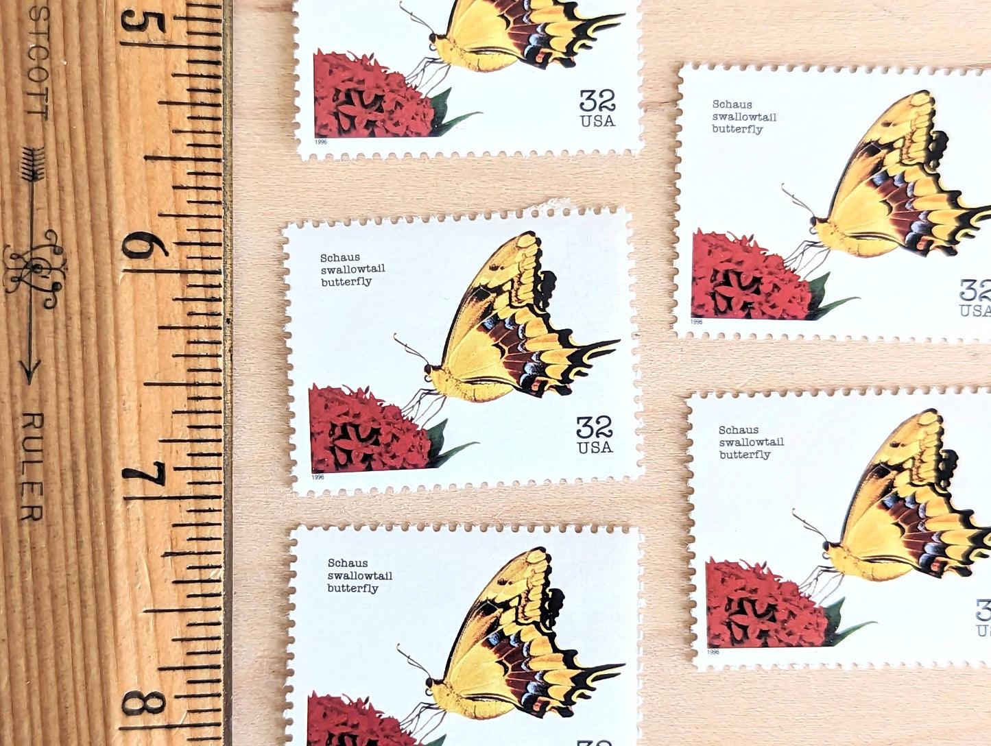 Schaus Swallowtail Butterfly, Set of 5, Vintage Unused USPS 32 Cent Postage Stamps, Flowers and Endangered Species Series 1995, Gummed