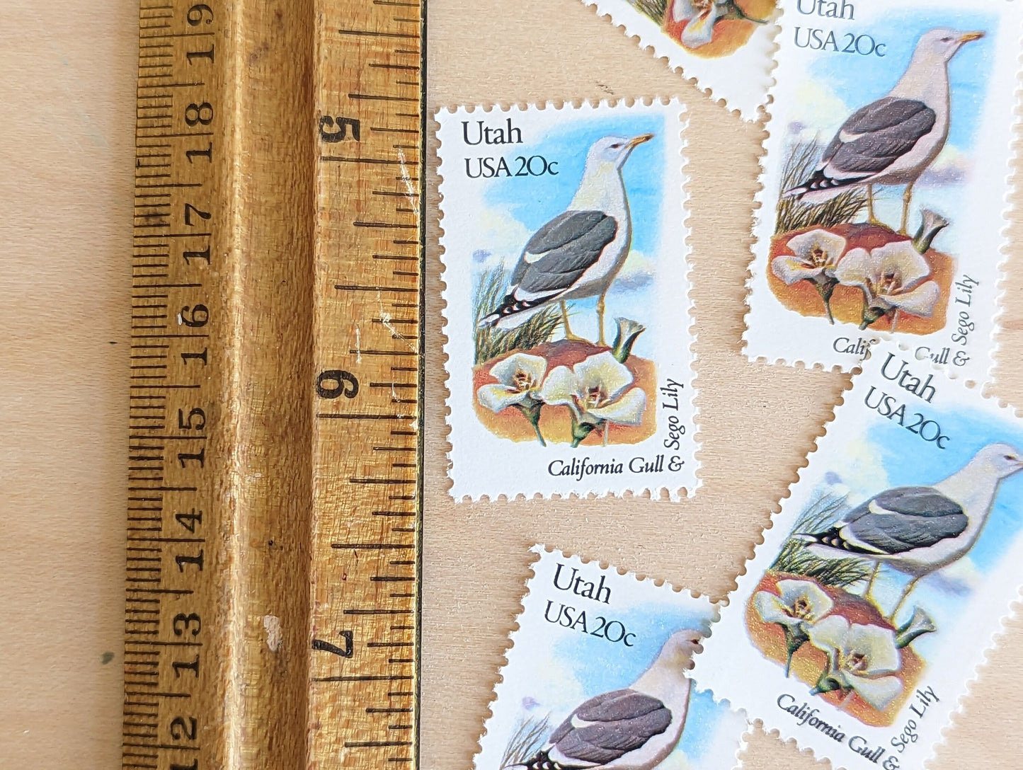 Utah State Stamp, Set of 5, Vintage Unused USPS 20 Cent Postage Stamps, State Bird and Flower 1982, Gummed