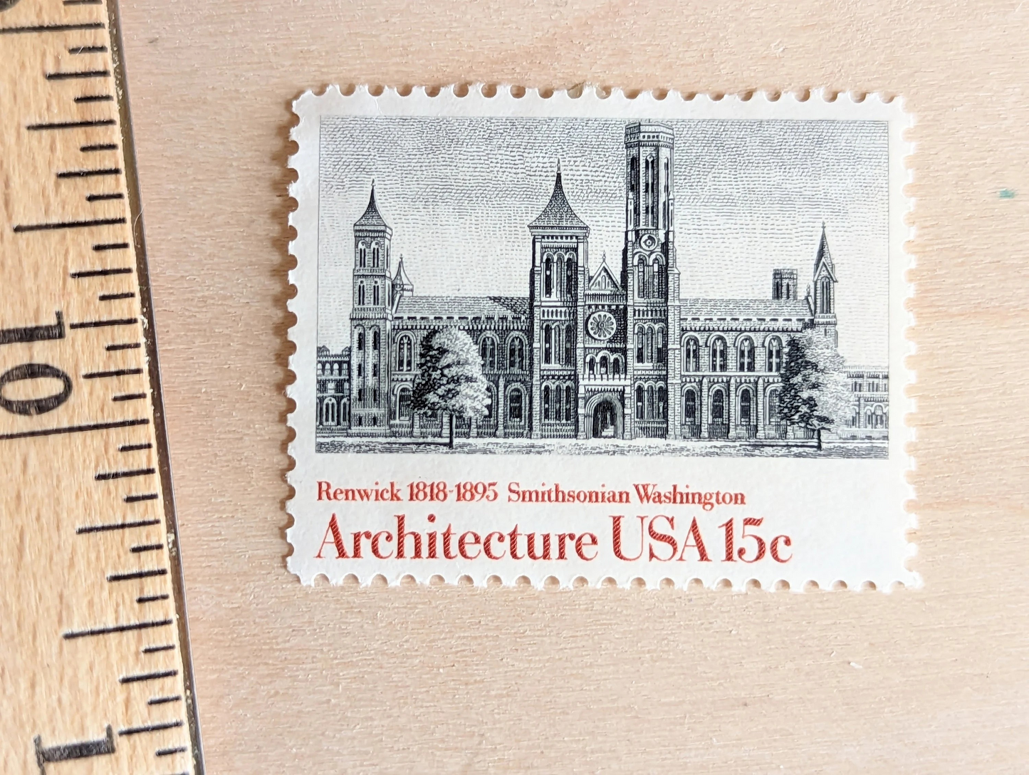 Architecture, Vintage Unused USPS 15 Cent Postage Stamps, American Architecture (Smithsonian, Trinity Church Boston, Penn Academy and Lyndhurst), 1980, Gummed