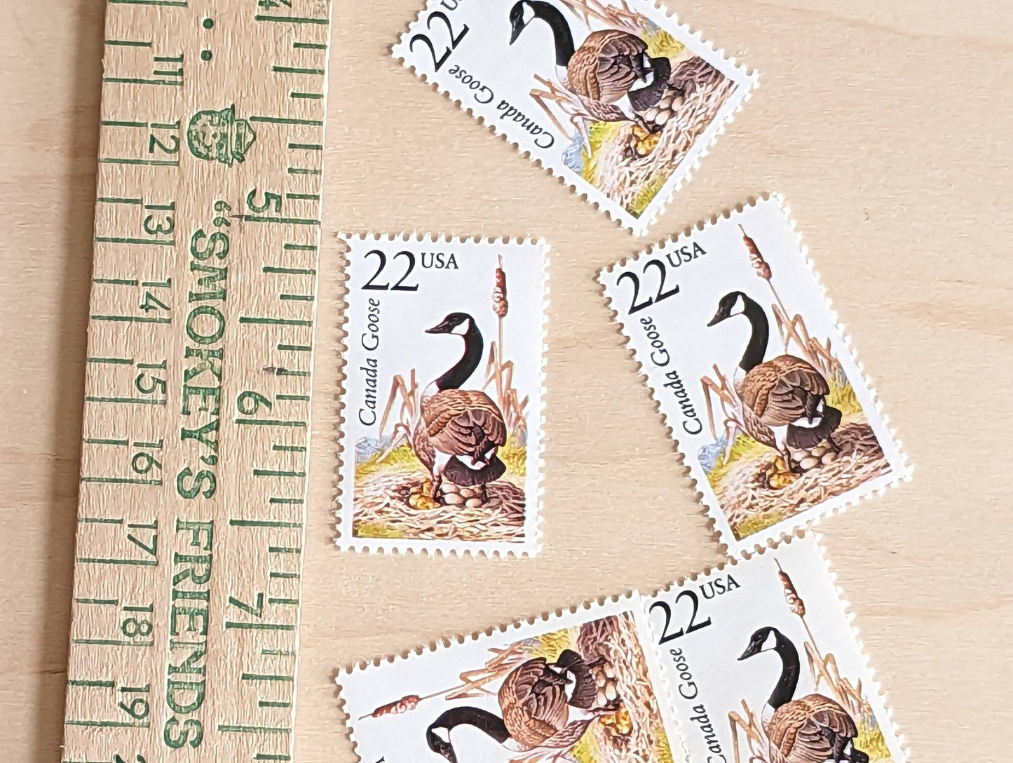 Canada Goose, Set of 5, Vintage Unused USPS 22 Cent Postage Stamps, North American Wildlife Series 1987, Gummed