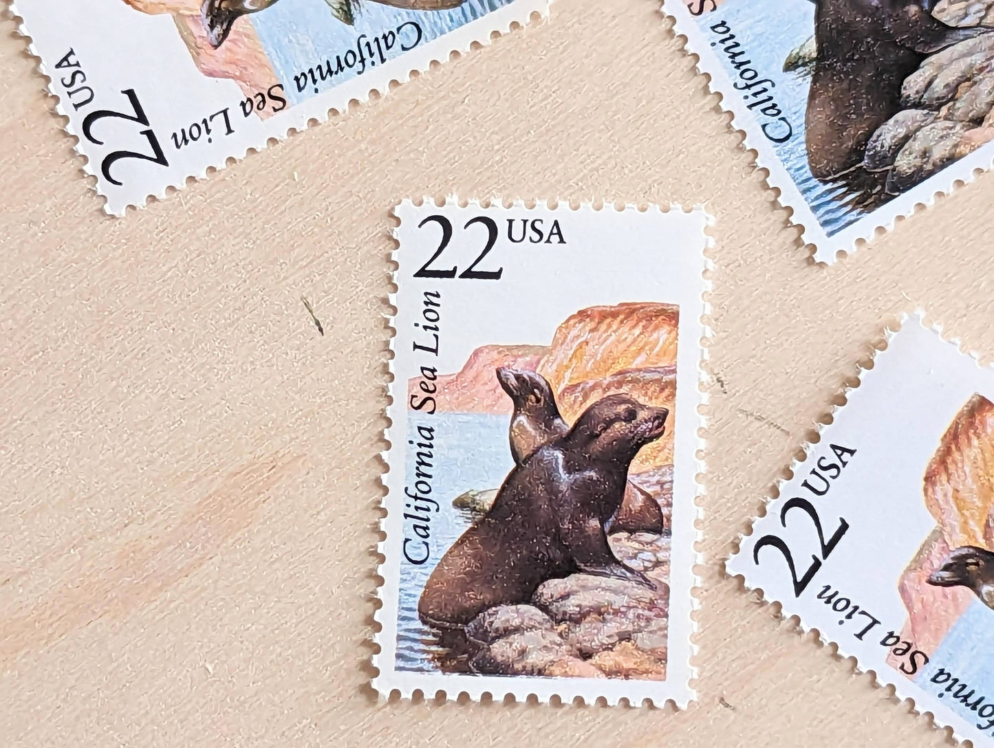 California Sea Lion, Set of 5, Vintage Unused USPS 22 Cent Postage Stamps, North American Wildlife Series 1987, Gummed